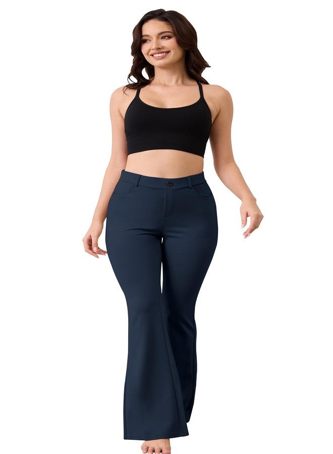 VIMPEP Flare Yoga Dress Work Pants Women High Waisted Pull On Stretchy Slacks Flared Leggings for Business Casual with Pockets 2102 31 Navy Blue XS - Image 4